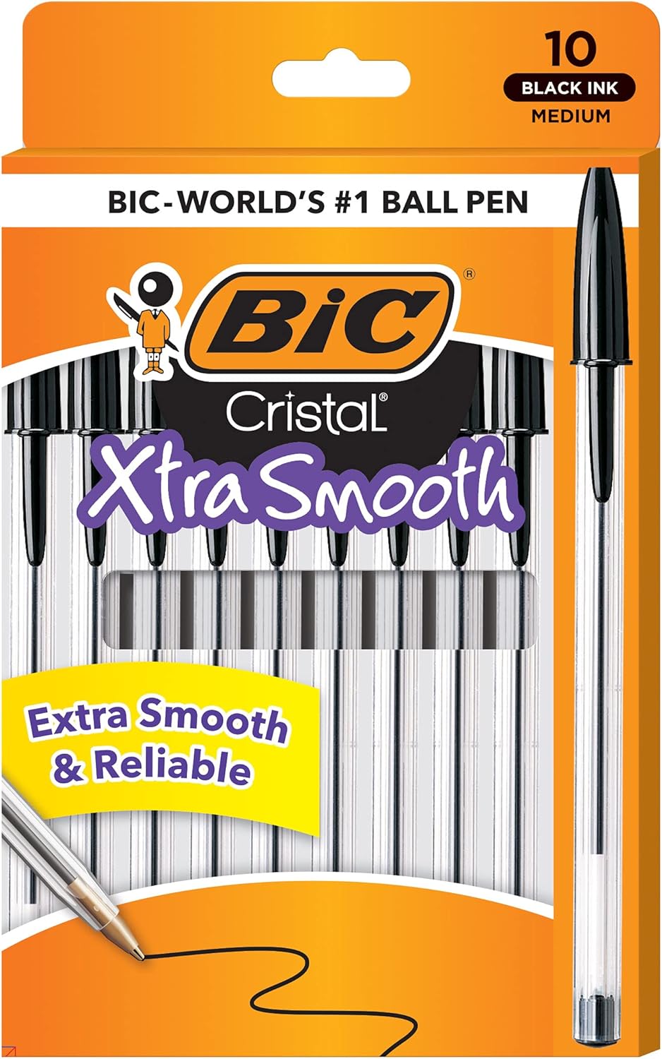 BIC Cristal Xtra Smooth Ballpoint Pen, Medium Point (1.0mm),For Everyday Writing Activities, 10-Count
