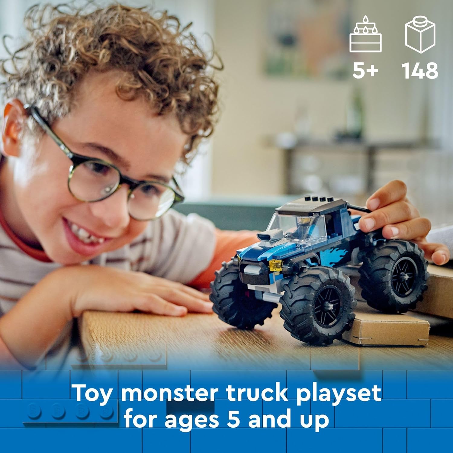مجموعة لعب شاحنة الوحش الزرقاء للطرق الوعرة من ليجو 60402 مع شخصية سائق صغيرة، ألعاب خيالية للأطفال، هدية ممتعة للأولاد والبنات من سن 5 سنوات فما فوق، شاحنة وحش صغيرة.