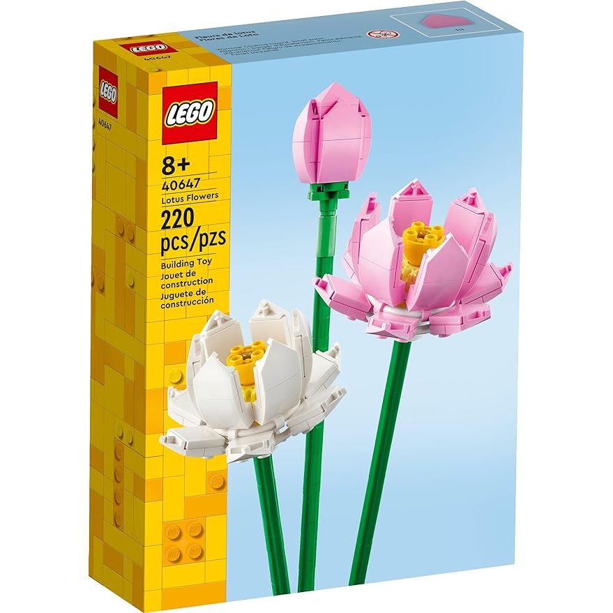 LEGO Lotus Flowers Building Kit 40647, Artificial Flowers for Decoration, Gift Idea, Aesthetic Room Décor for Kids, Building Toy for Girls and Boys Ages 8 and Up