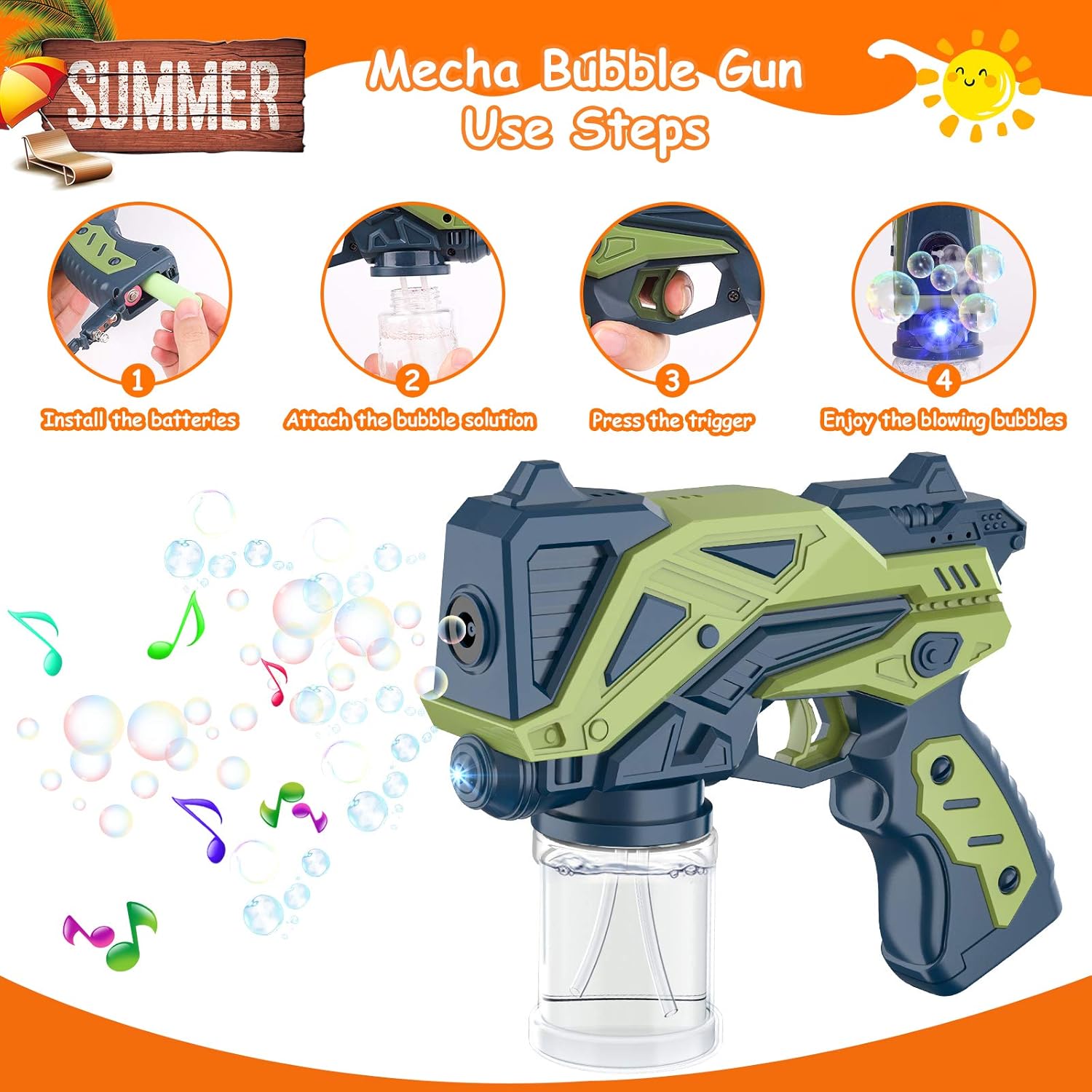 Electric Bubble Gun For Fru Soap Bubbles 376A - Green