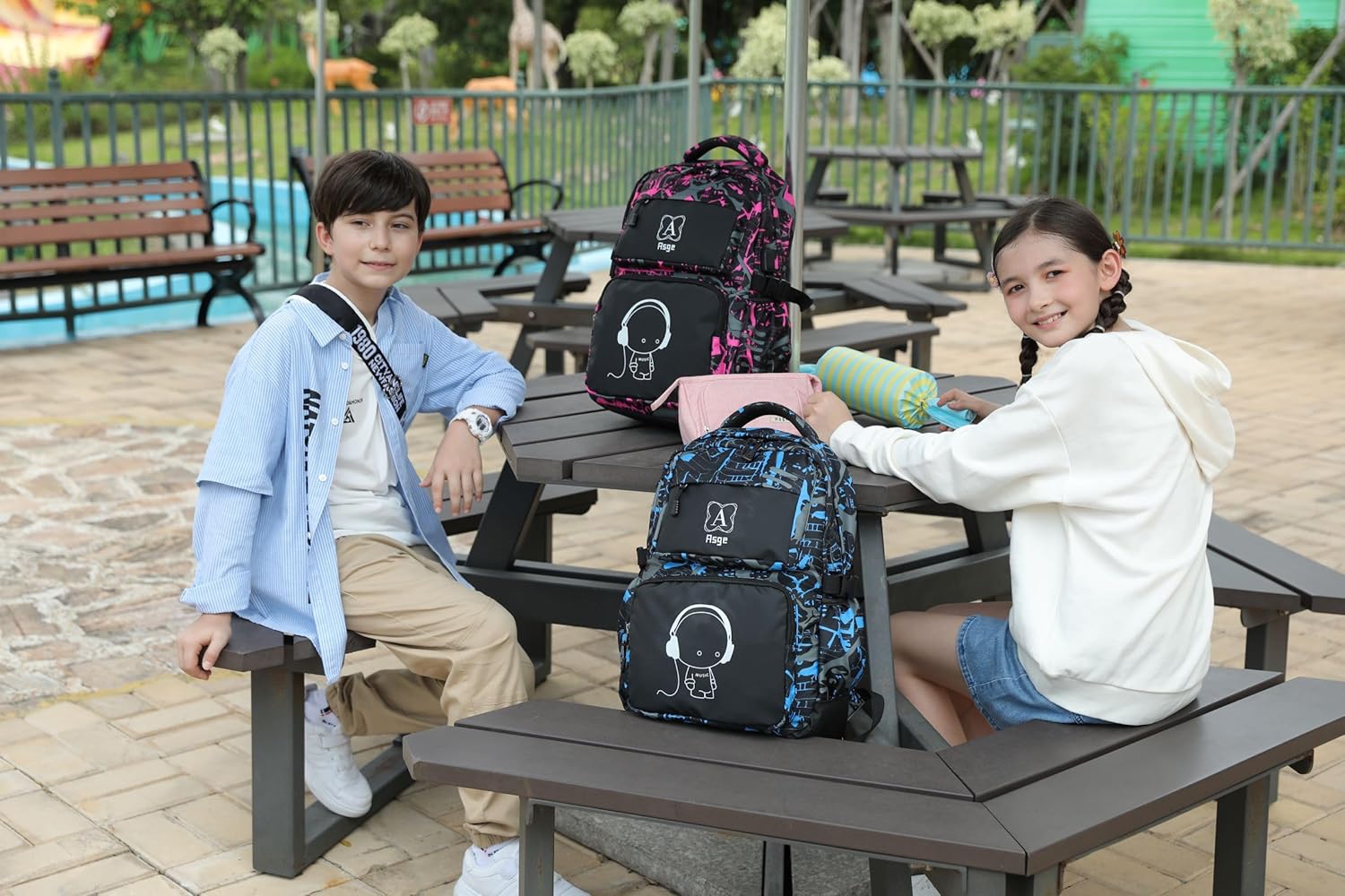 حقيبة ظهر Asge للأولاد في المدارس، حقيبة ظهر مموهة للأطفال، حقيبة كتب للمرحلة الإعدادية، حقيبة ظهر مقاومة للماء للسفر (أزرق)
