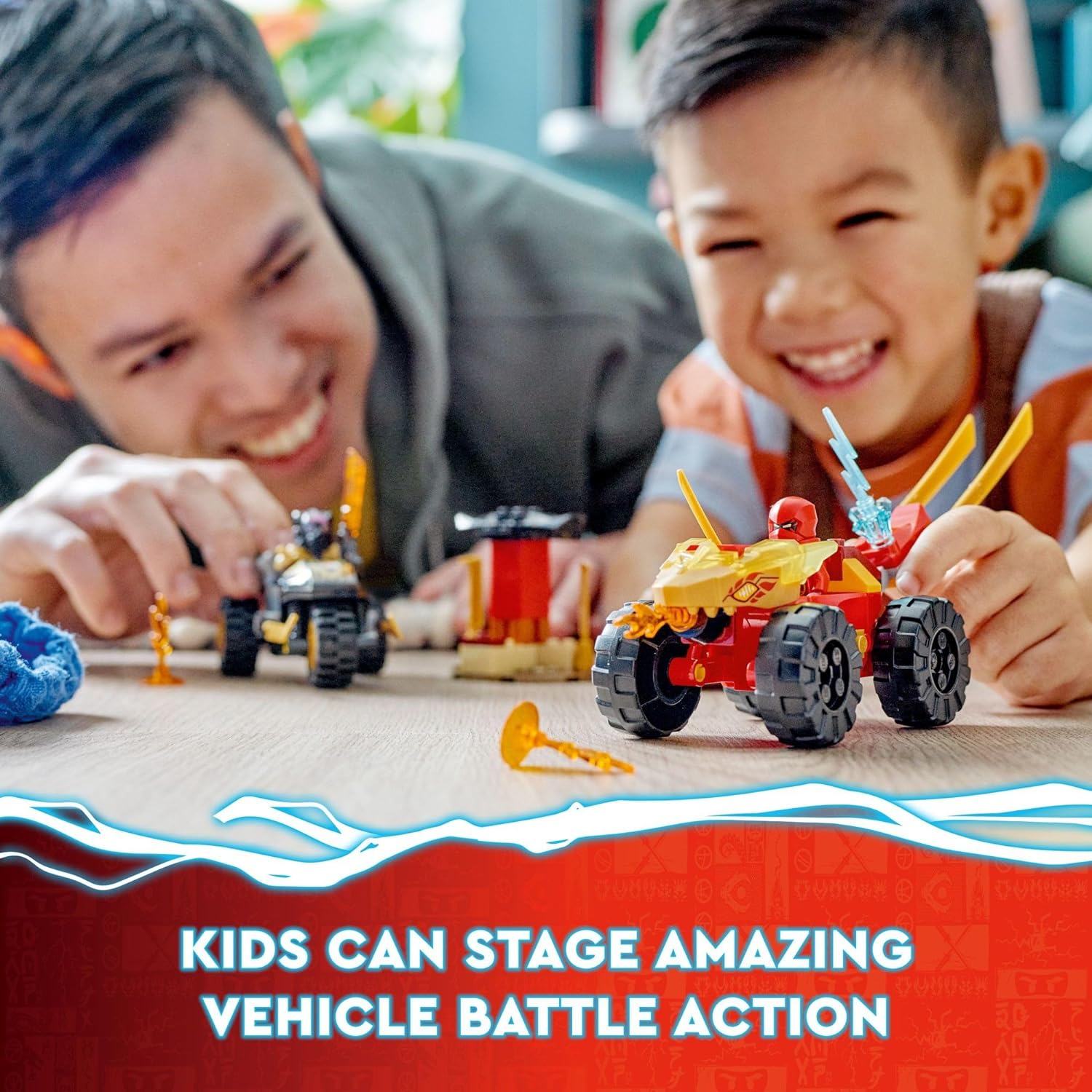 LEGO 71789 NINJAGO Kai and Ras’ Car and Bike Battle Beginner Building Toy Set, Features a Ninja Car Toy and Bike Plus 2 Minifigures, Birthday Gift for Toddlers and Kids Who are Little Ninja Fans