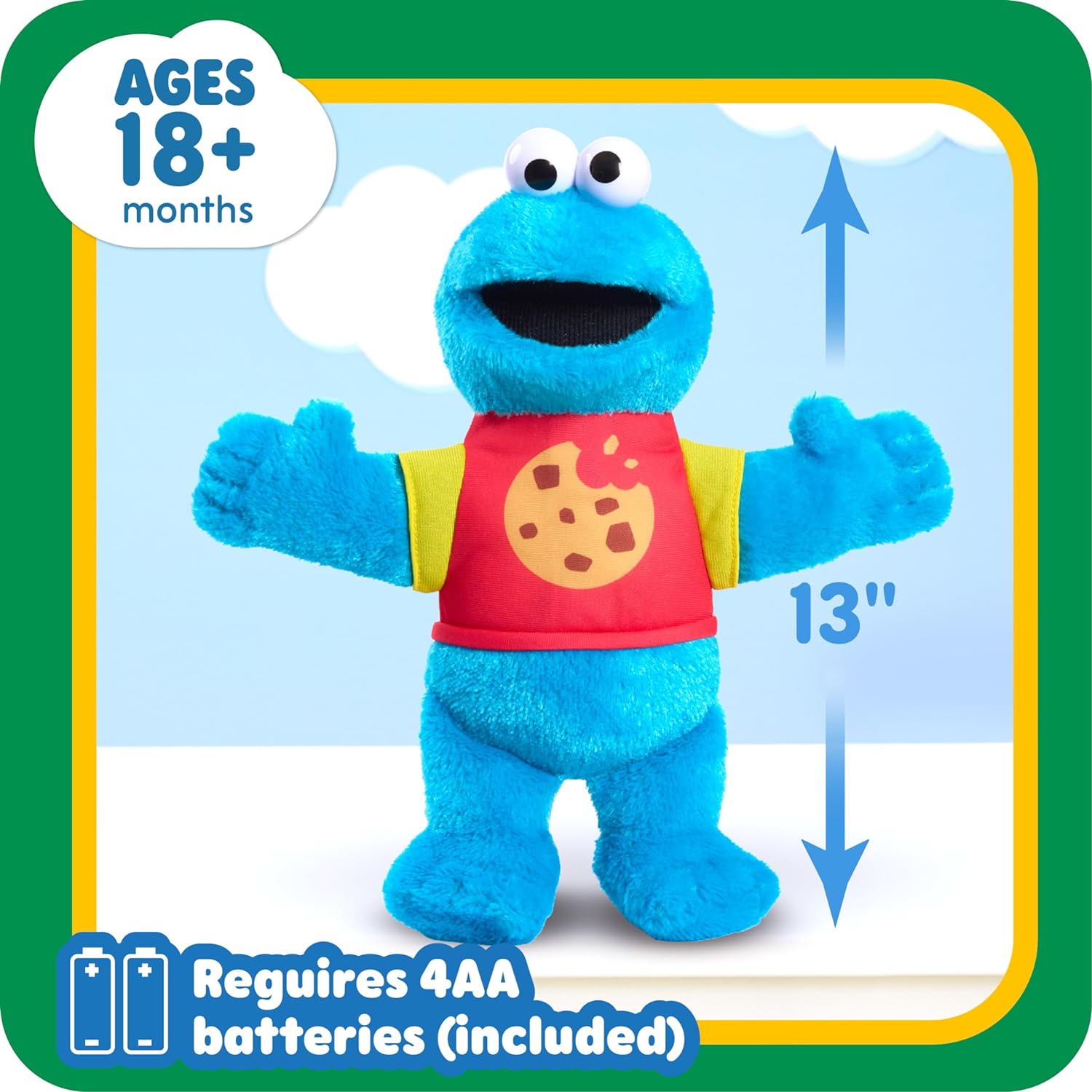 لعبة Just Play SESAME STREET Sing-Along Cookie Monster مقاس 13 بوصة من القطيفة المحشوة، حشو معاد تدويره، أزرق، ألعاب للأطفال للأعمار من 18 شهرًا