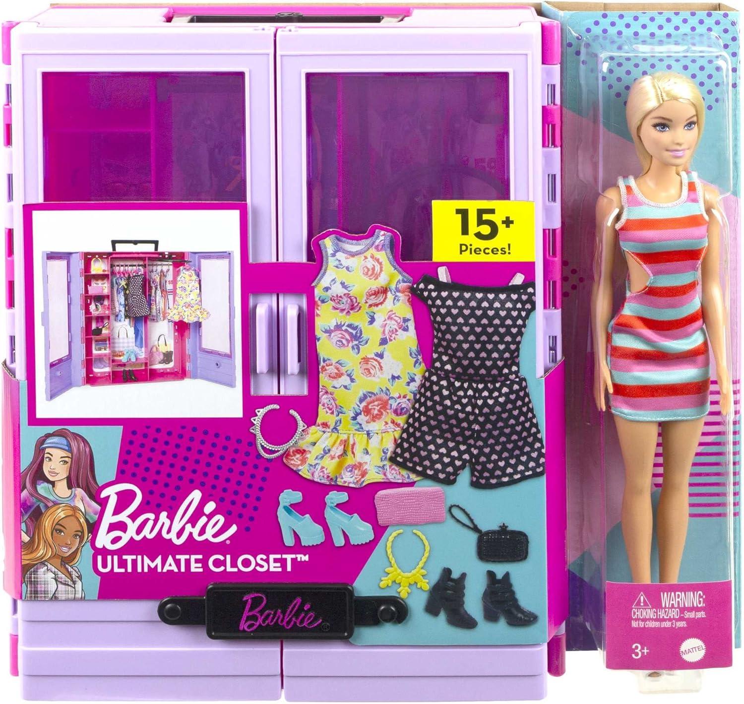 Barbie Doll & Playset, Fashionistas Ultimate Closet with Clothes (3 Outfits) & Fashion Accessories Including 6 Hangers