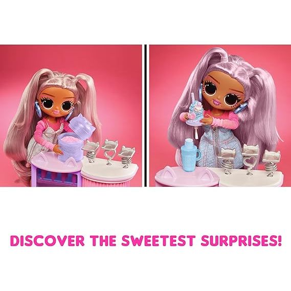 LOL Surprise OMG Sweet Nails – Kitty K Café with 15 Surprises, Including Real Nail Polish, Press On Nails, Sticker Sheets, Glitter, 1 Fashion Doll, and More!