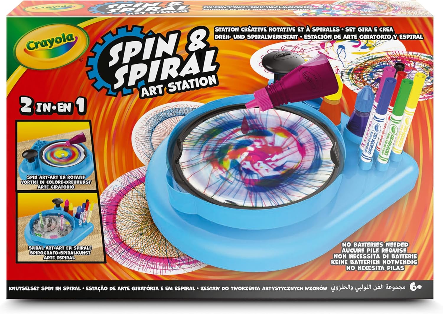CRAYOLA Spin N Spiral Art Station | 2-in-1 Art Station with Storage | Create Spiro Art and Spin Inky Designs | Ages 6+