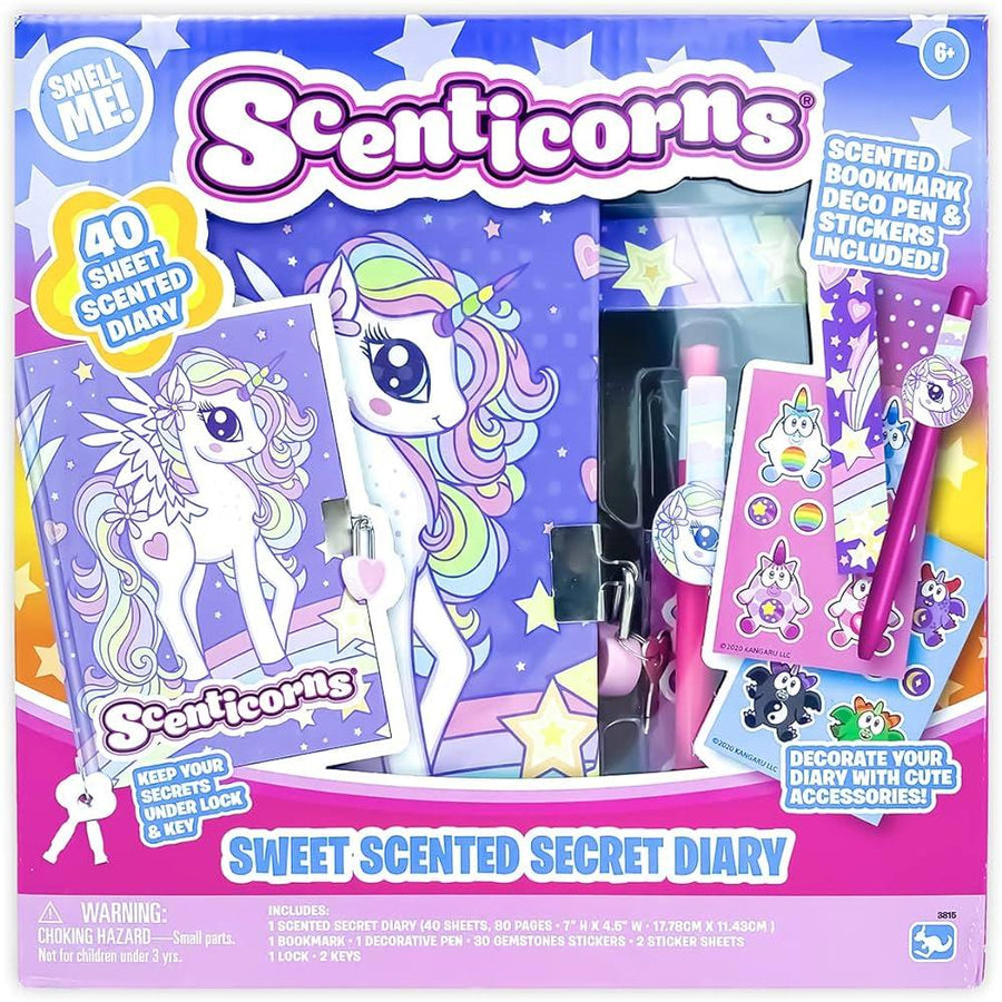 Kangaru Scenticorns Girls Diary Sweet Scented Secret Diary - Girls Journal with Lock & Key, Magical Unicorn Notebook for Kids