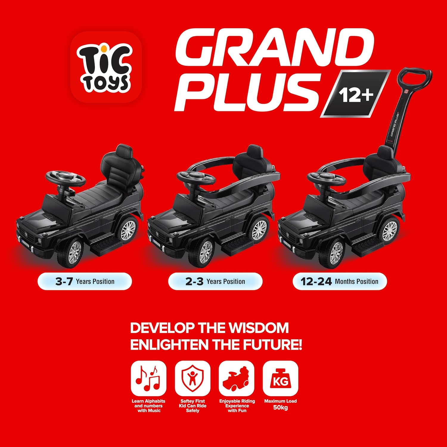 Tic Toys Grand Plus Multi-Position Ride-On with Music & Storage - Hot Pink