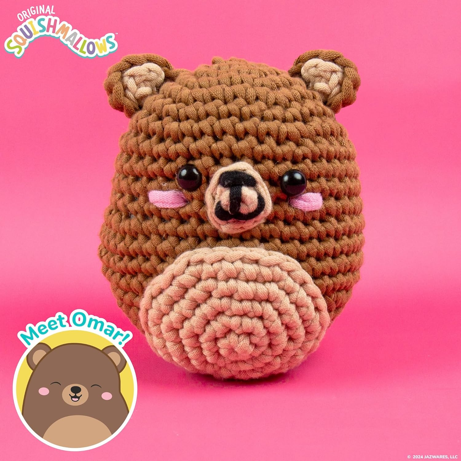 Squishmallows Original Omar The Bear Crochet Kit, Includes Yarn, Crochet Hook, Starter Hooks, Step-by-Step Tutorials, Exclusive Crochet Kit for Beginners, DIY Craft, Crochet Kits, Great Teen Gifts