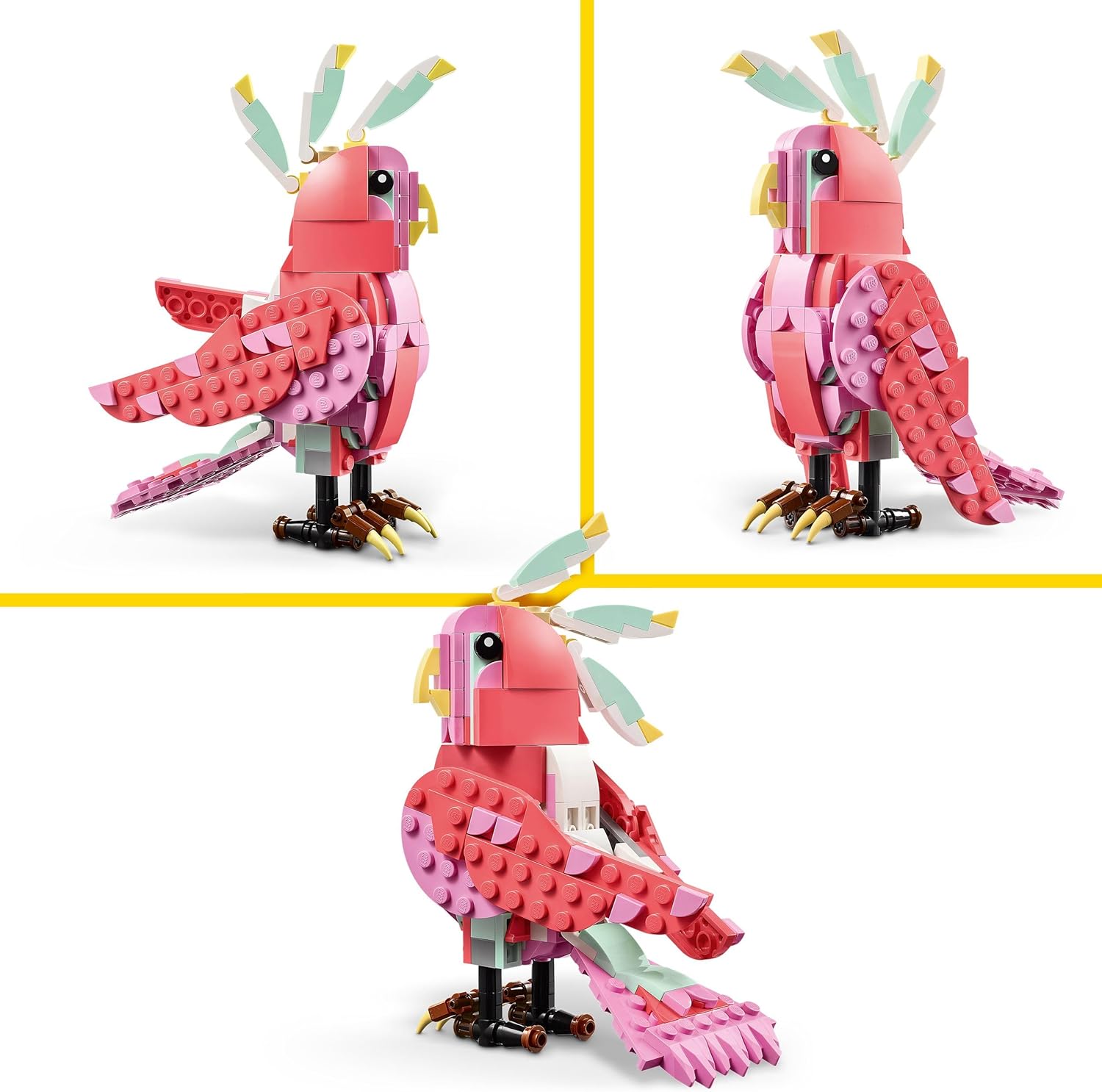 LEGO 31170 Creator 3in1 Wild Animals: Pink Flamingo Toy - Transforms into a Cockatoo Parrot Figure or Axolotl - Creative Building Set for Kids, 8+ Year Old Boys & Girls