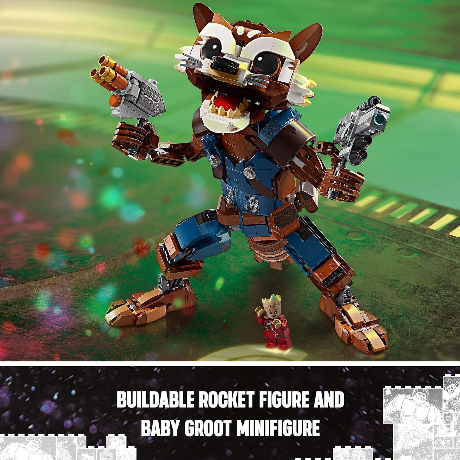 LEGO 76282 Marvel Rocket & Baby Groot Minifigure, Guardians of The Galaxy Inspired Marvel Toy for Kids, Buildable Marvel Action Figure for Play and Display.