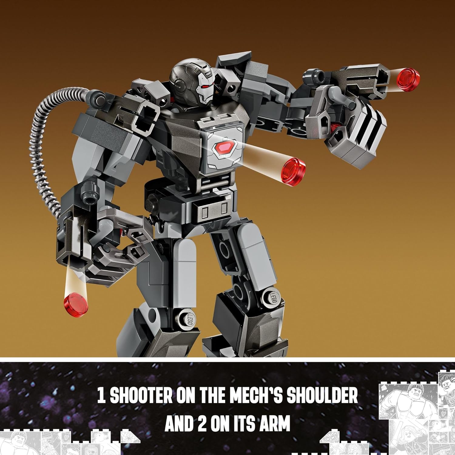 LEGO 76277 Marvel War Machine Mech Armor، لعبة شخصية Marvel قابلة للبناء للأطفال مع 3 رماة مسمار، شخصية أسطورية من MCU.