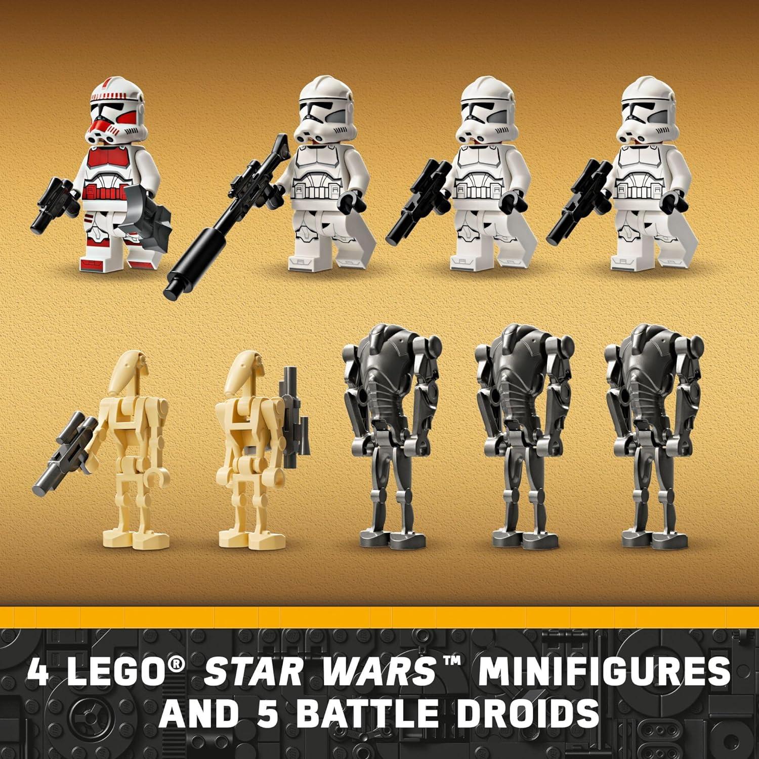 LEGO 75372 Star Wars Clone Trooper & Battle Droid Battle Pack Set for Kids, Buildable Toy Speeder Bike Vehicle, Tri-Droid and Defensive Post.