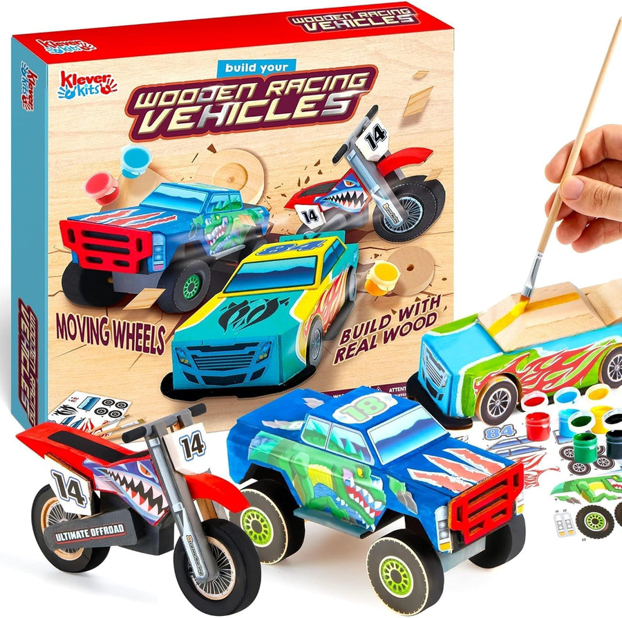 Wooden Racing Vehicles Construct and Paint Craft Kit