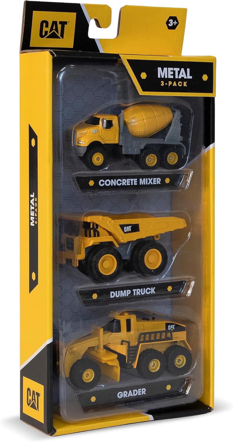 CAT Construction Toys Construction Die Cast Metal 3 Pack Vehicles - Dump Truck/Cement Mixer/Grader for Ages 3+