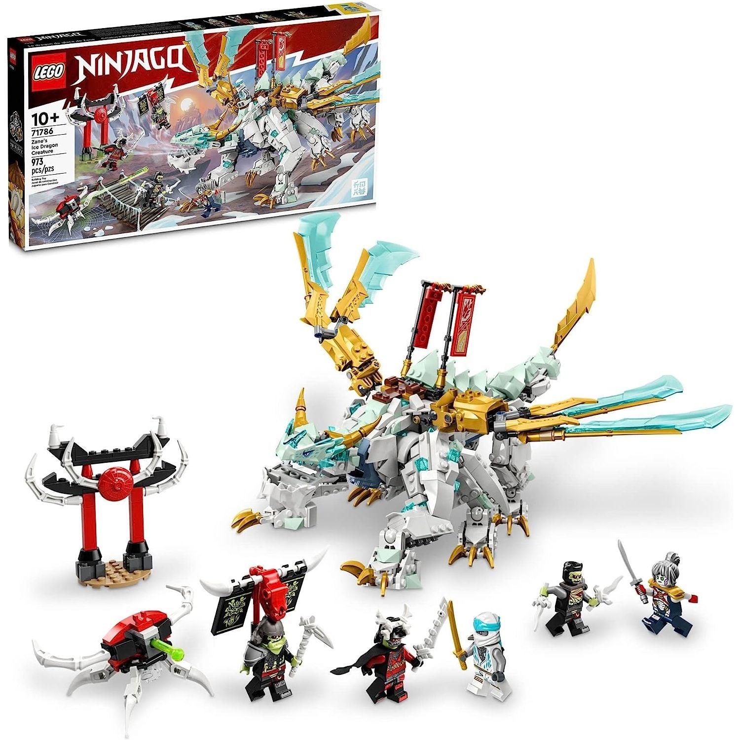 EGO NINJAGO Zane’s Ice Dragon Creature 71786, 2in1 Dragon Toy to Action Figure Warrior, Model Building Kit, Construction Set for Kids with 5 Minifigures