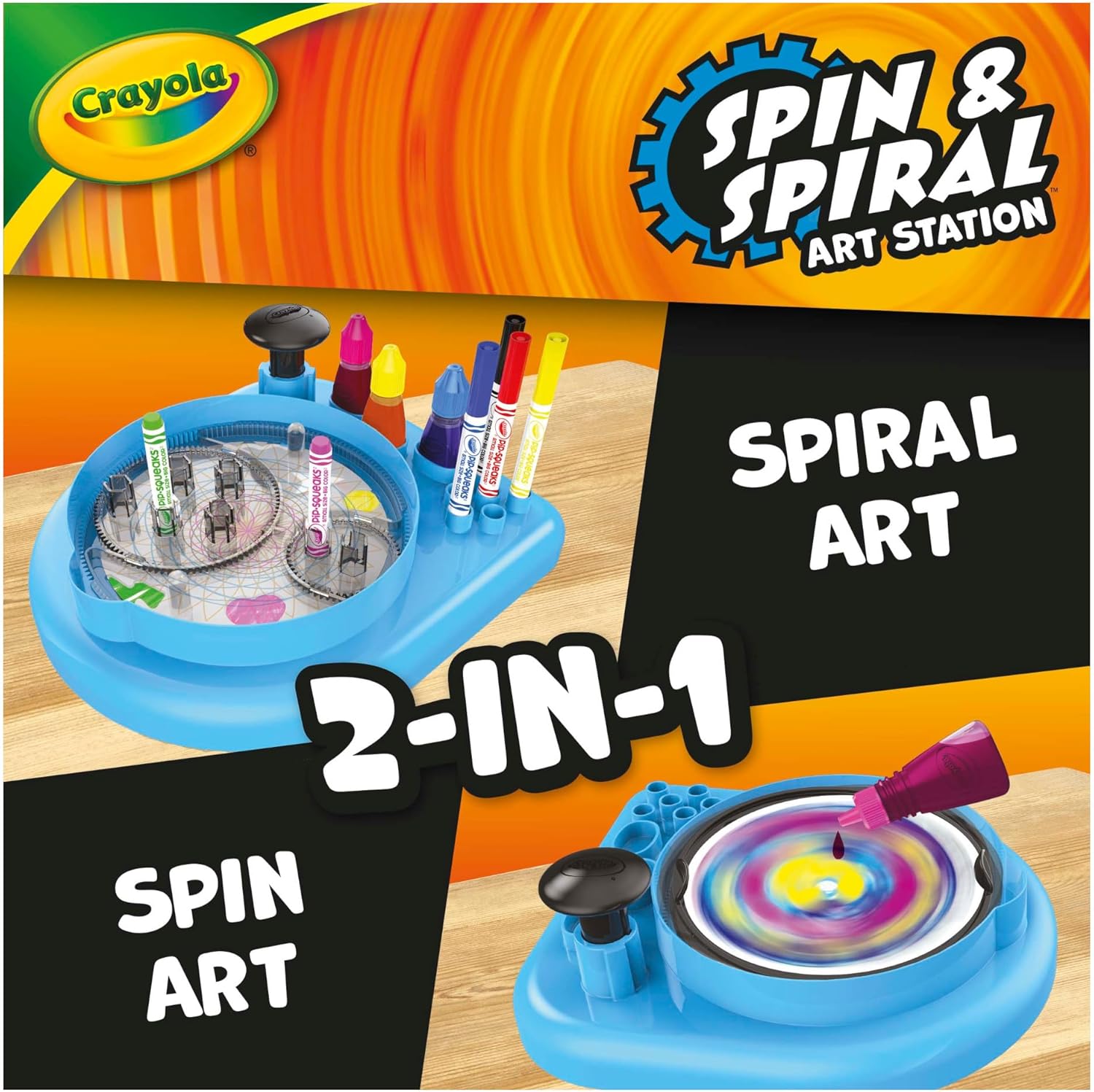 CRAYOLA Spin N Spiral Art Station | 2-in-1 Art Station with Storage | Create Spiro Art and Spin Inky Designs | Ages 6+