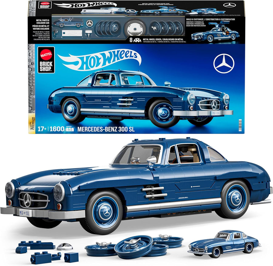 Mattel Brick Shop Hot Wheels Premium Series Building Set, Mercedes-Benz 300 SL with 1600 Pieces