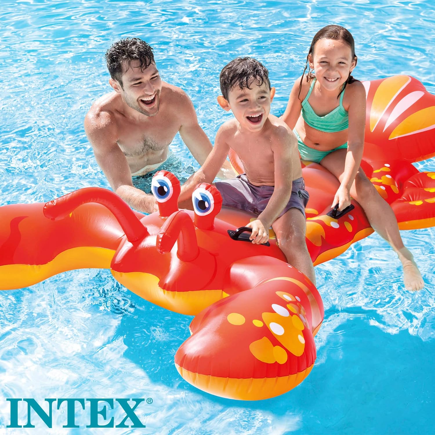 انتكس 57528 حمام سباحة توأم للأطفال ألعاب طفو مضحكة قابلة للنفخ على شكل جراد البحر - مقاس 84 بوصة × 54 بوصة