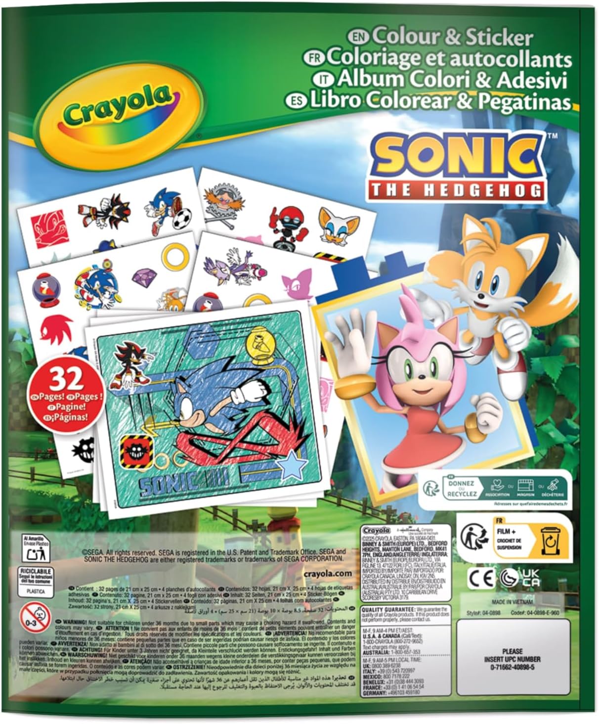 Crayola Coloring Book with Sonic Stickers, 32 Pages and 4 Sheets of Stickers Included