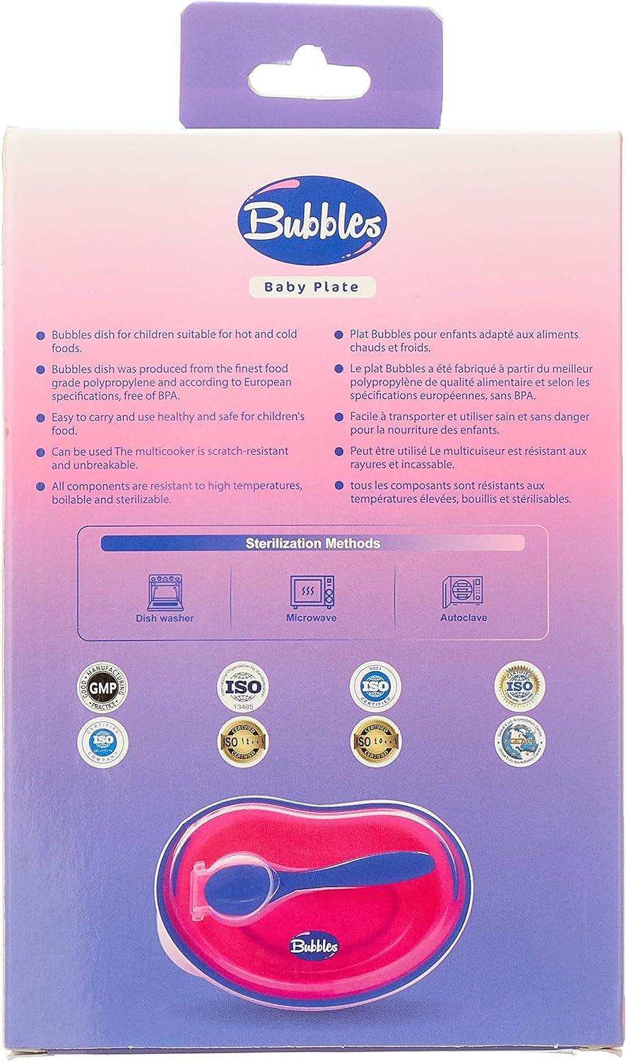 Bubbles Plate with Cover and Spoon for baby - pink