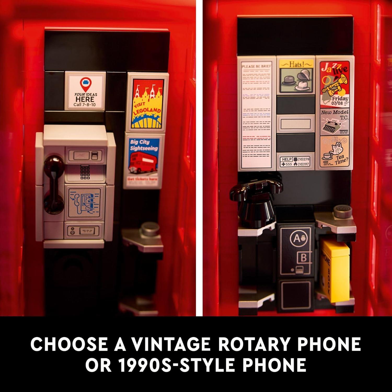 LEGO 21347 Ideas Red London Telephone Box Model , London Phone Booth and Cell Phone Holder for Build