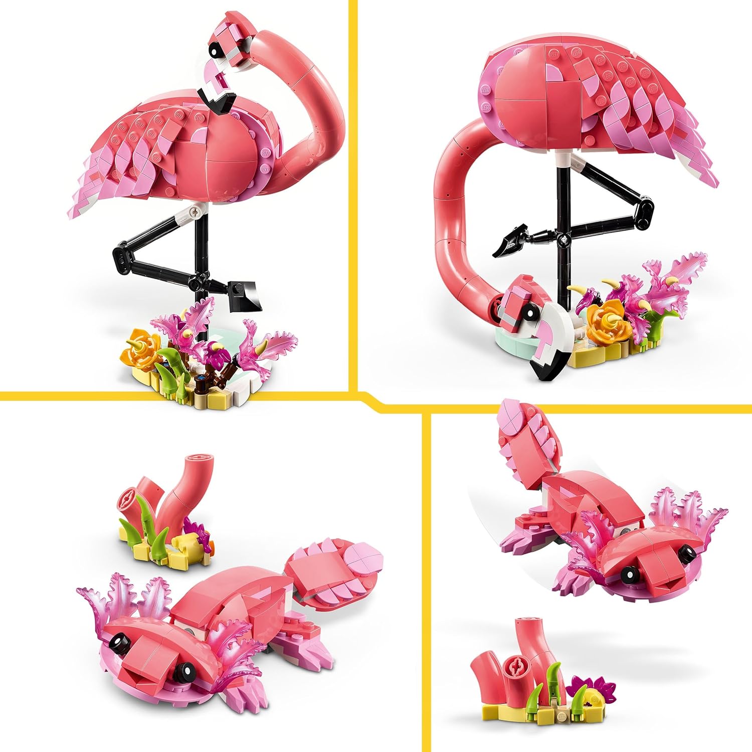 LEGO 31170 Creator 3in1 Wild Animals: Pink Flamingo Toy - Transforms into a Cockatoo Parrot Figure or Axolotl - Creative Building Set for Kids, 8+ Year Old Boys & Girls