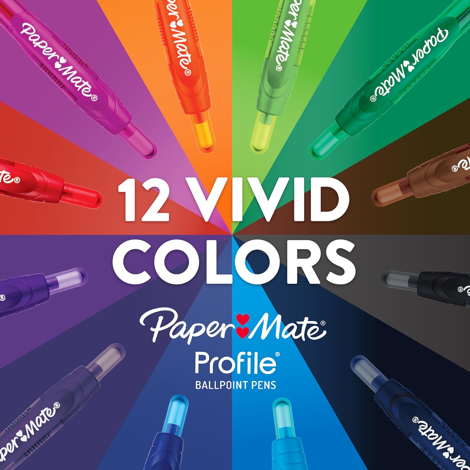 Paper Mate Profile Retractable Ballpoint Pens, Bold (1.4mm), Assorted Colors, 12 Count