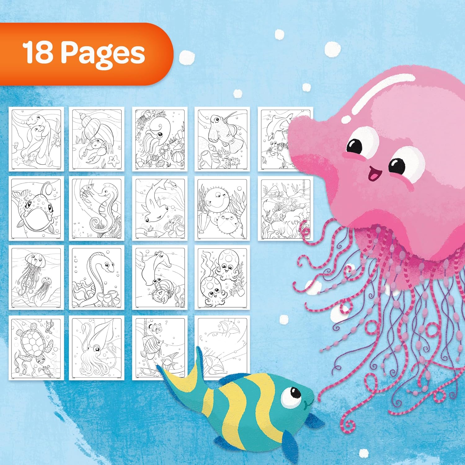 Crayola Color Wonder, 18 coloring pages and 4 stain-free markers, subject Sea friends