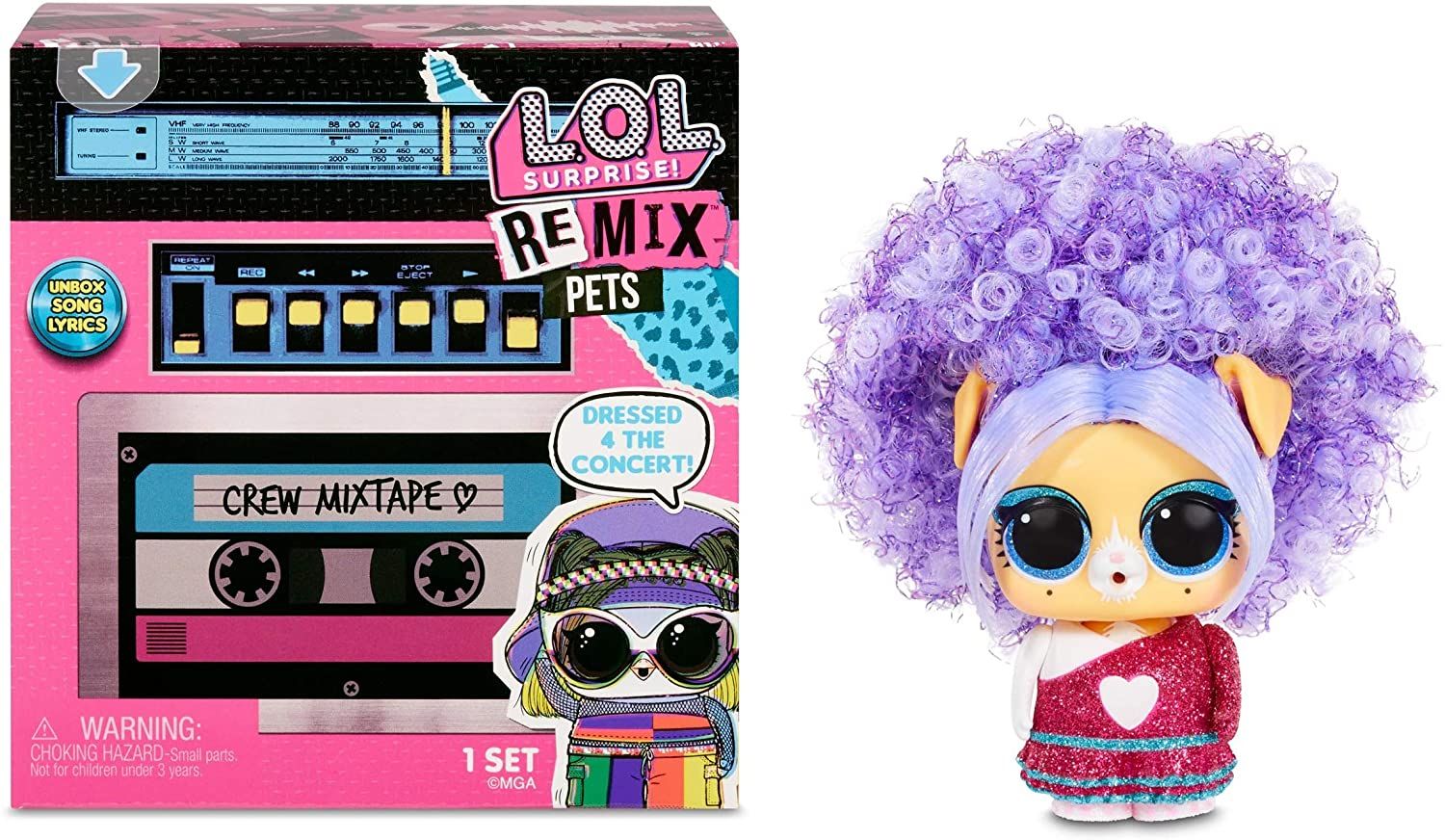 Lol surprise remix pets 9 surprises, real hair includes music cassette tape with surprise song lyrics, accessories, dolls