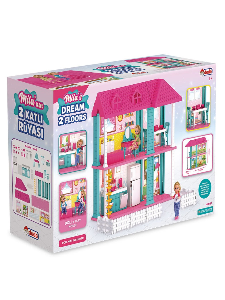 Mila's Dream House with 2 Floors Dollhouse Play Set