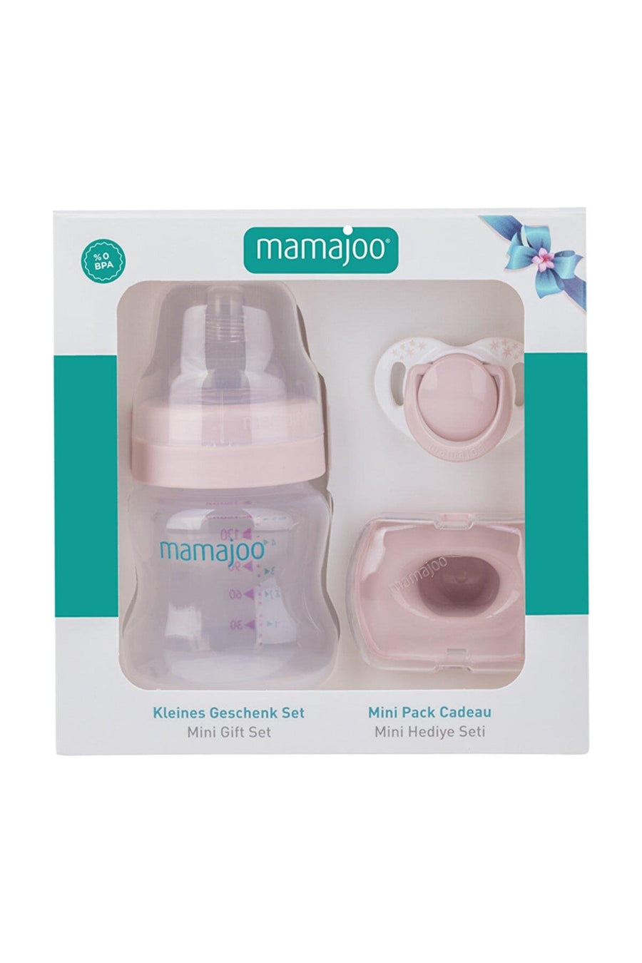 Mamajoo Mini Baby Gift Set with Anti-Colic Bottle & Soother – Powder Pink, 150ml