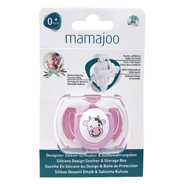 Mamajoo Orthodontic Silicone Soother with Storage Box – Cow, 0m+