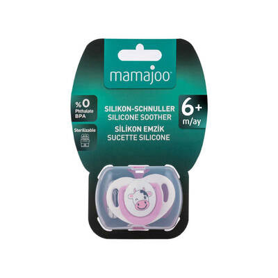 Mamajoo Orthodontic Silicone Soother with Storage Box – Cow, 6m+