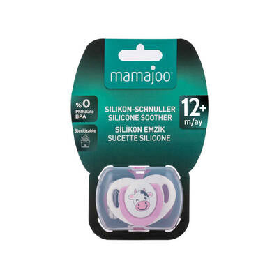 Mamajoo Orthodontic Silicone Soother with Storage Box – Cow, 12m+