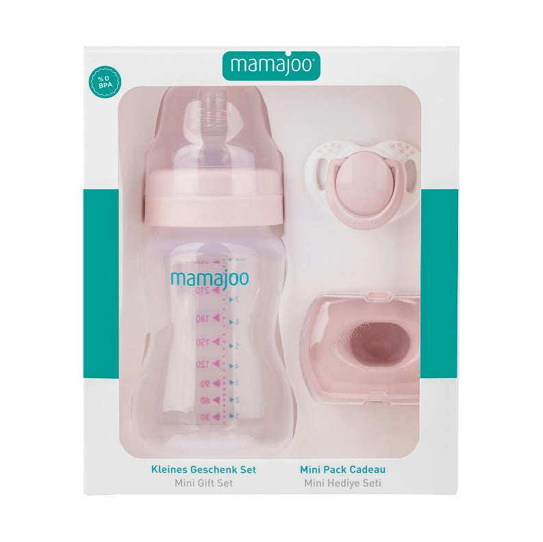 Mamajoo Mini Baby Gift Set with Anti-Colic Bottle & Soother – Powder Pink, 250ml