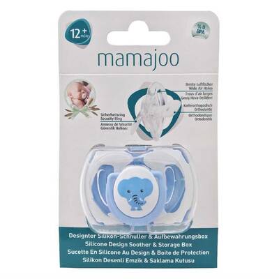 Mamajoo Orthodontic Silicone Soother with Storage Box – Elephant, 0m+