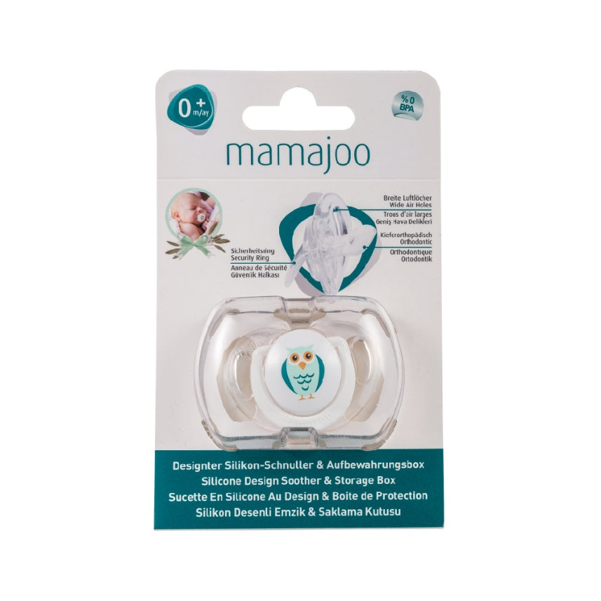Mamajoo Orthodontic Silicone Soother with Storage Box – Owl, 0m+