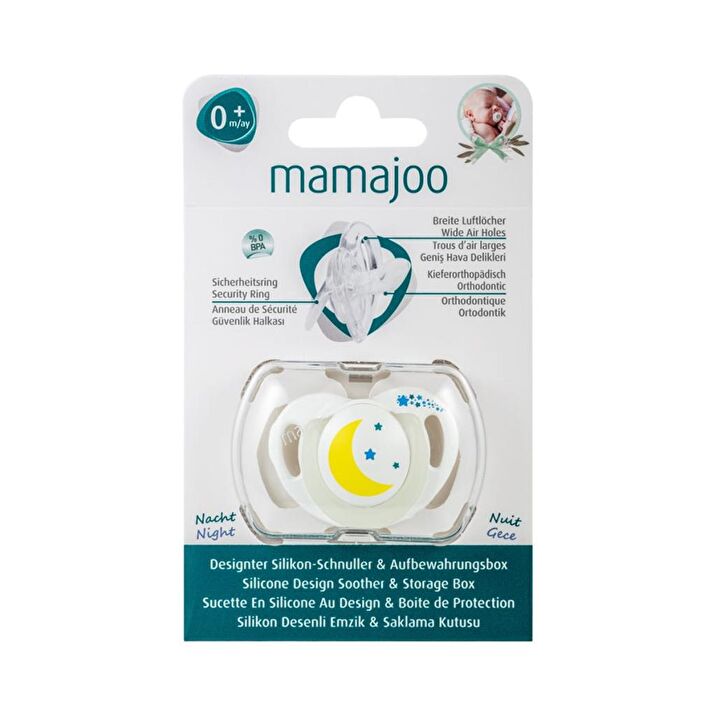 Mamajoo Orthodontic Silicone Soother with Storage Box – Night & Day, 0m+