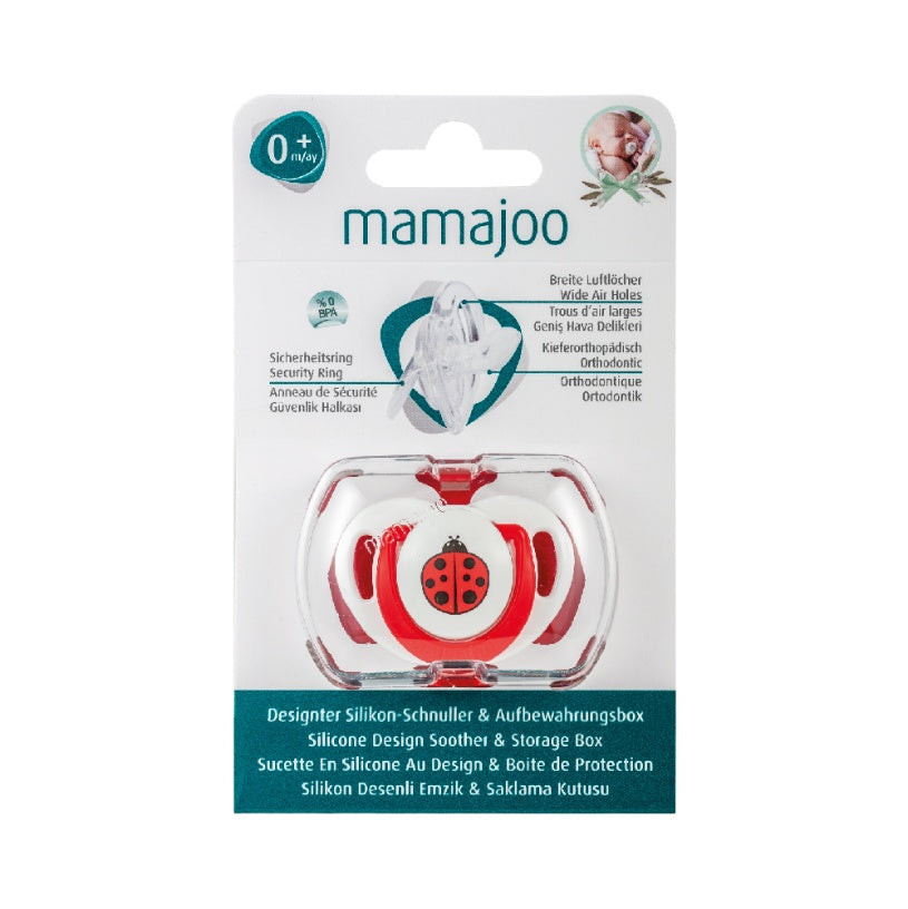 Mamajoo Orthodontic Silicone Soother with Storage Box – Ladybird, 0m+