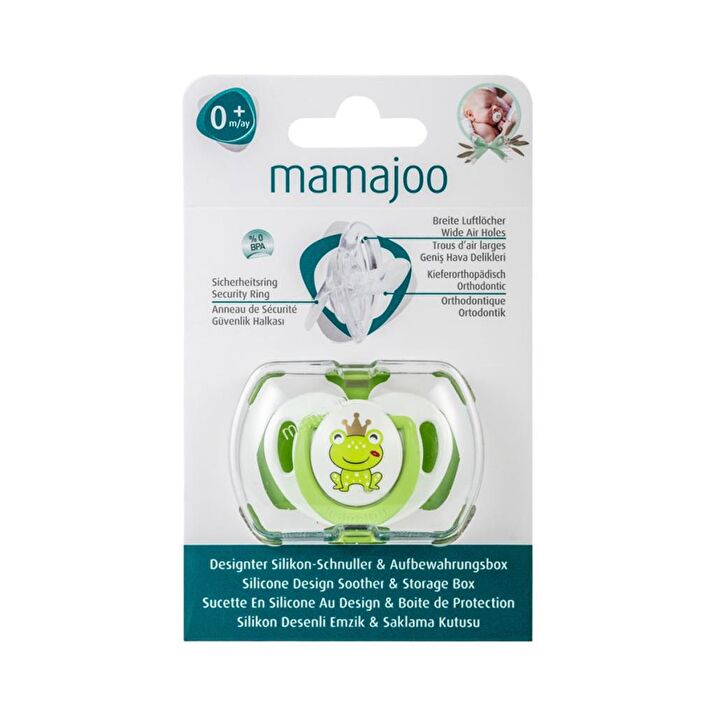 Mamajoo Orthodontic Silicone Soother with Storage Box – Prince Frog, 0m+