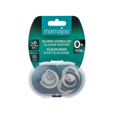 Mamajoo Twin Orthodontic Silicone Soothers with Sterilization Box – Black & Pearl Night & Day, 0m+