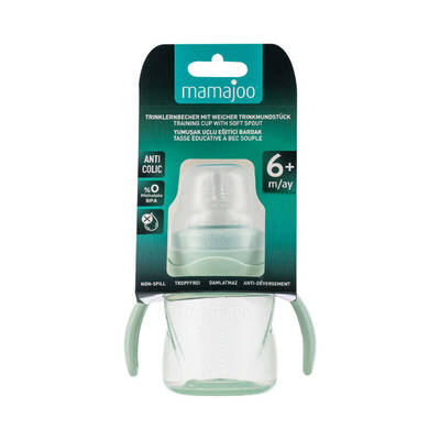 Mamajoo Non-Spill Training Cup with Handles & Anti-Colic Spout – Powder Green, 160ml