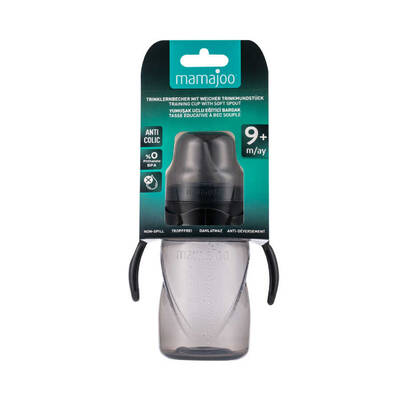 Mamajoo Non-Spill Training Cup with Handles & Anti-Colic Spout – Black, 270ml