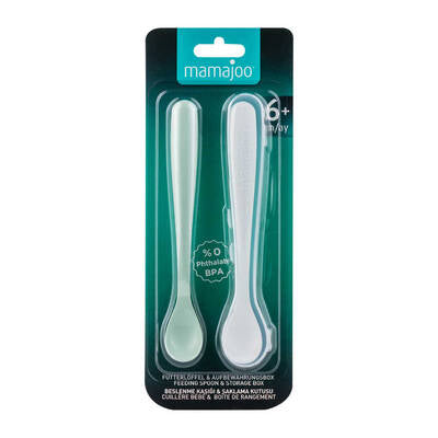 Mamajoo Baby Feeding Spoons with Storage Box – Powder Green, 2 Pack