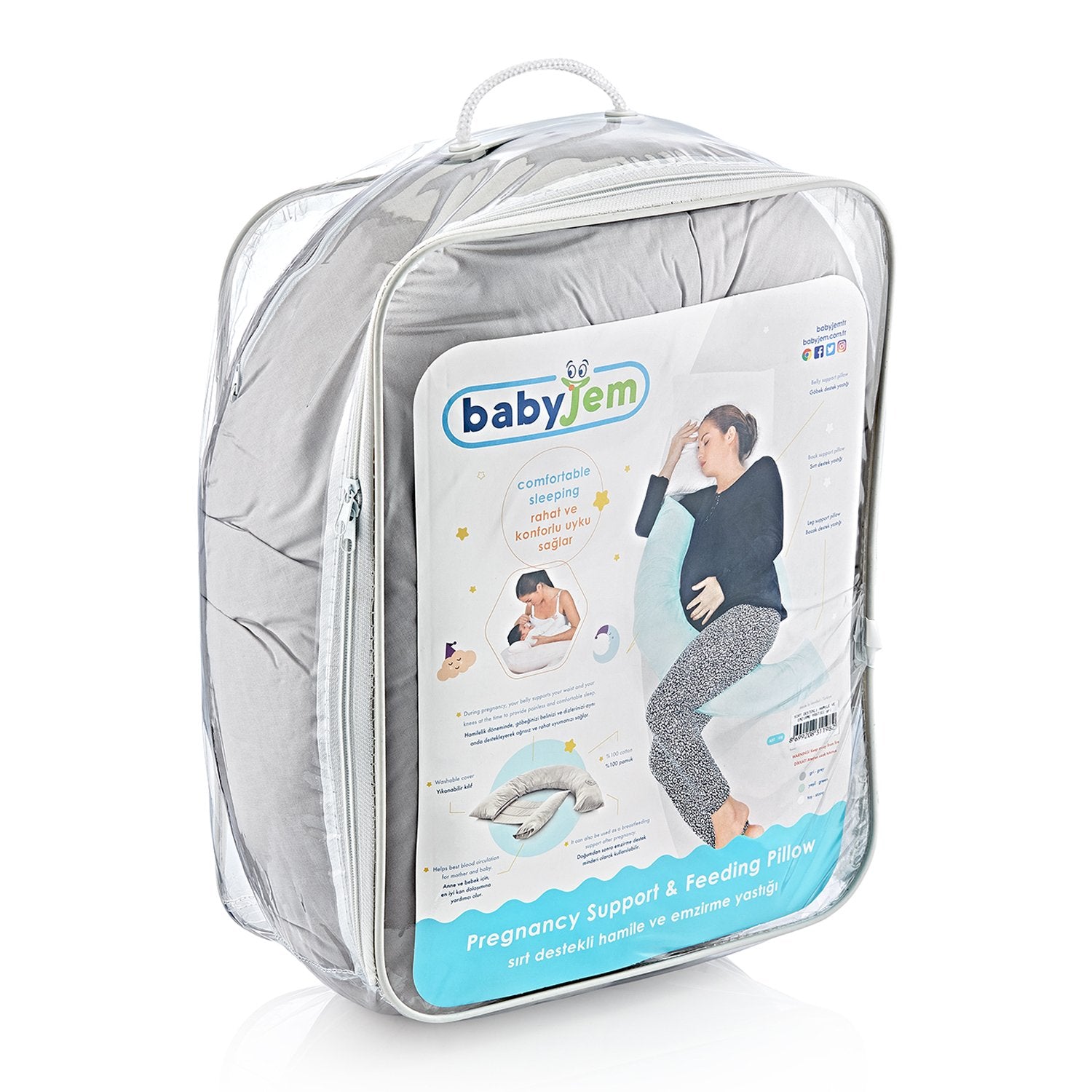 Babyjem pregnancy support and feeding pillow packaging