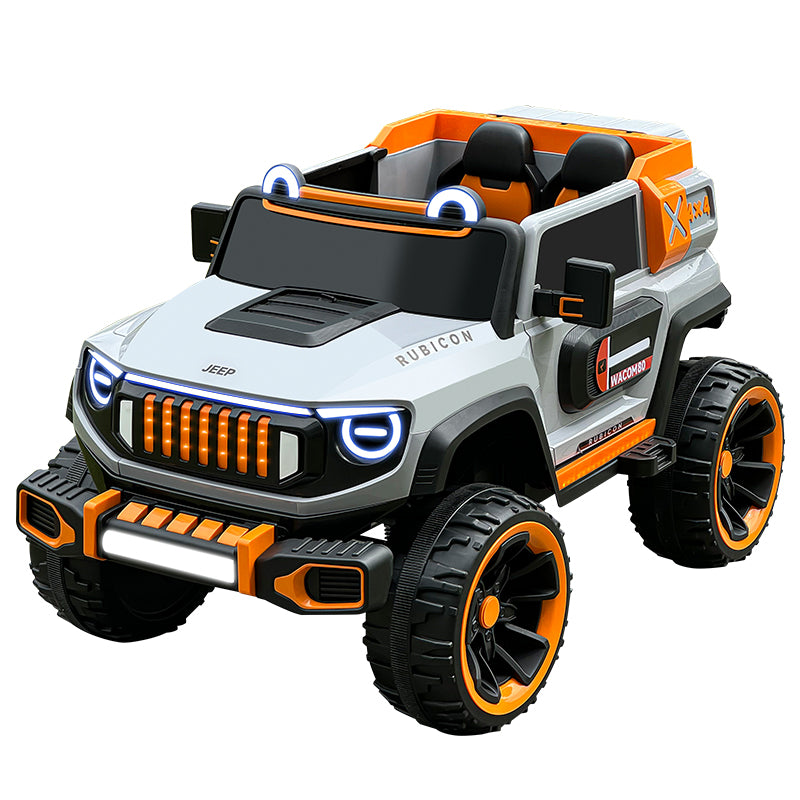 4x4 Kids Electric Ride-On Car with 2.4G Remote Control, 2 Speeds & Shock Absorption - Grey/Orange
