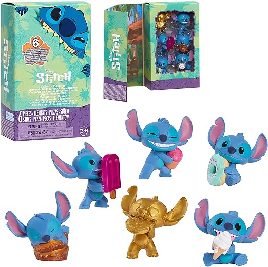 Disney Stitch Feed Me 6-piece Collectible Figure Set, Premium Collector Package, Kids Toys for Ages 3 Up
