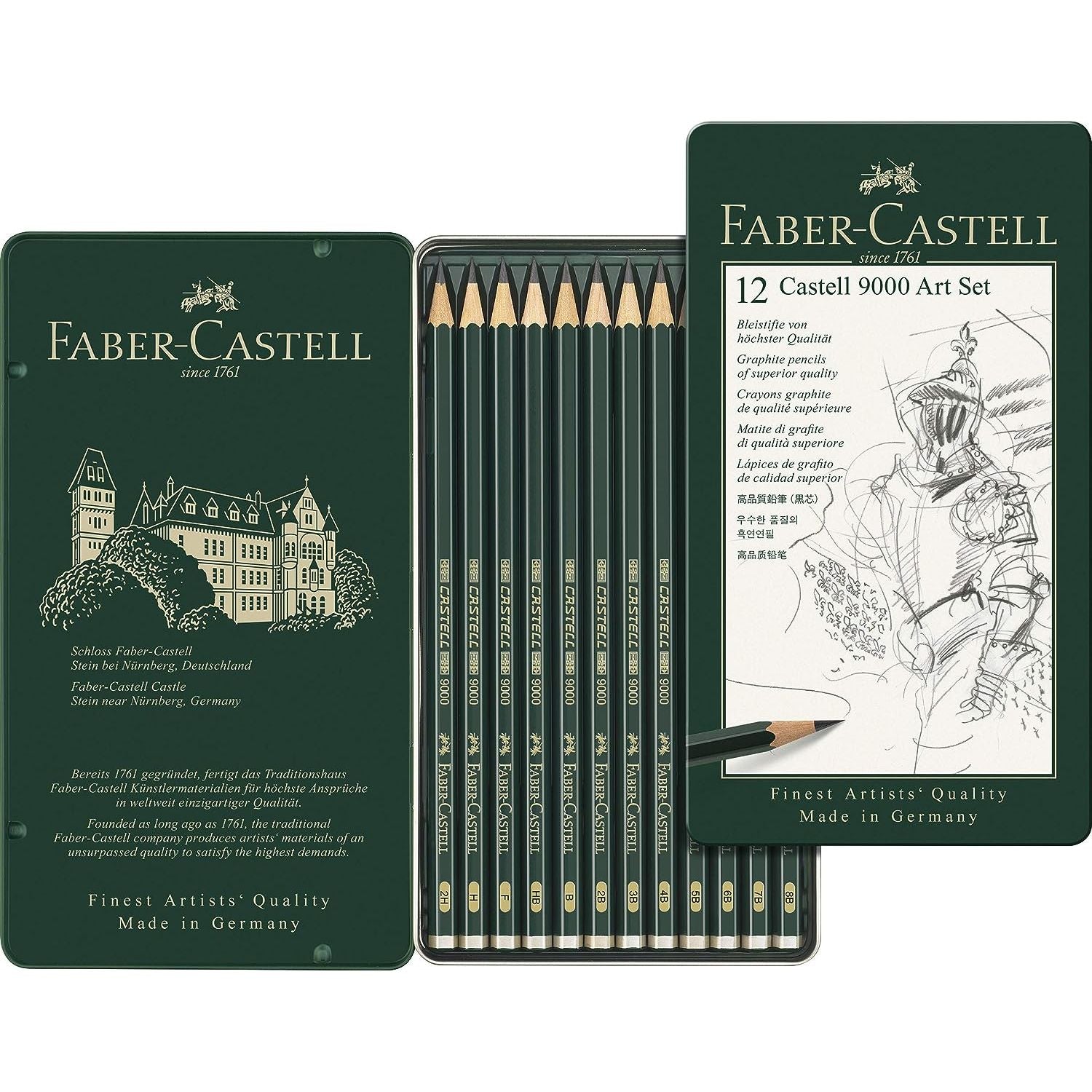 Faber-Castell 9000 Art Set Graphite Pencils - Set of 12 in Metal Box