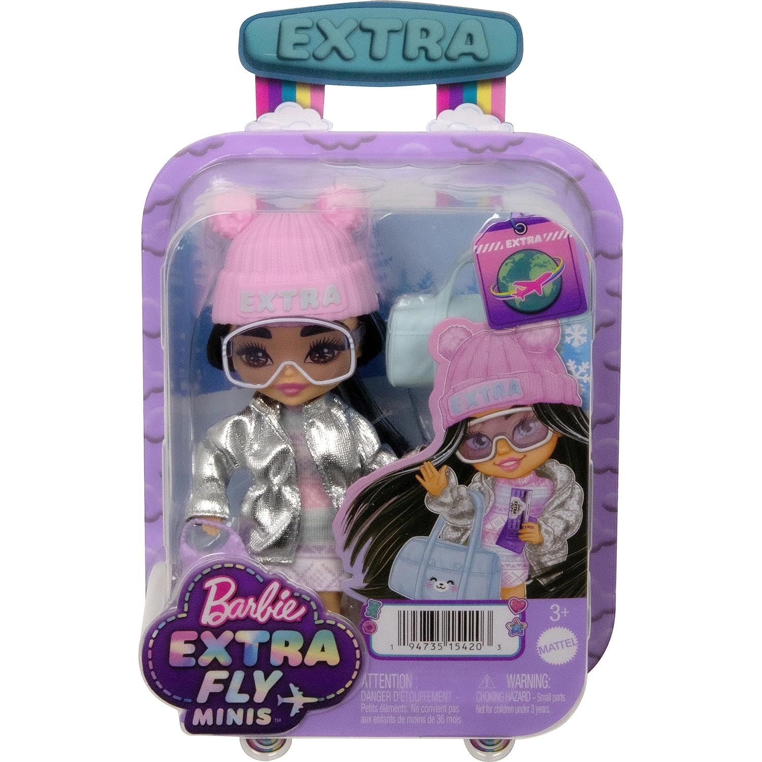 Barbie Extra Minis Travel Doll with Winter Fashion, Barbie Extra Fly Small Doll, Winter Clothes with Accessories